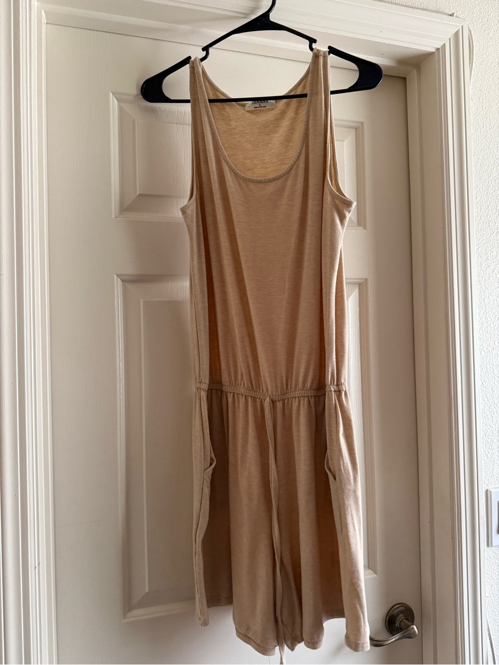 Sleeveless Beige Tank Romper Dress